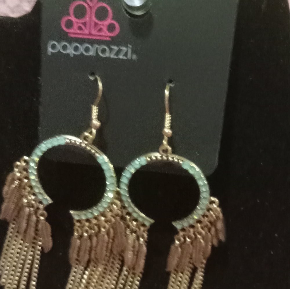 Paparazzi Gold and Green Dangle Earrings